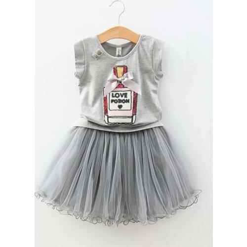 Baby Summer Girls Sleeveless T-Shirt+Bling Skirt Dress 2 Pcs Clothes Little Girls Casual Outfit Costume