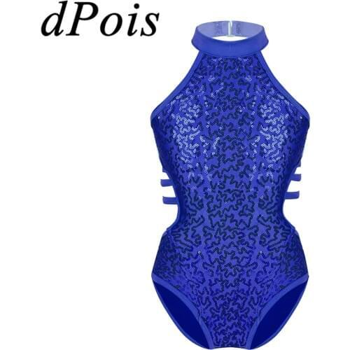 DPOIS Kids Girls Ballerina Dancewear Sparkly Glitter Cutouts Back Sleeveless Ballet Dance Rhythmic Gymnastics Leotard Body Suit
