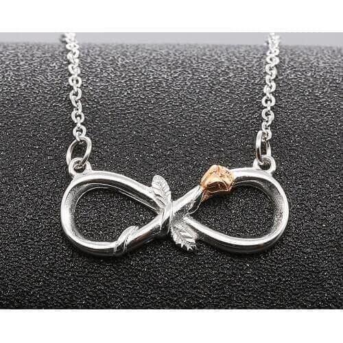 Double Color Stainless Steel Rose Flower Necklace Infinitas Love Charm Choker Valentines Day Women Neck Jewelry Gift