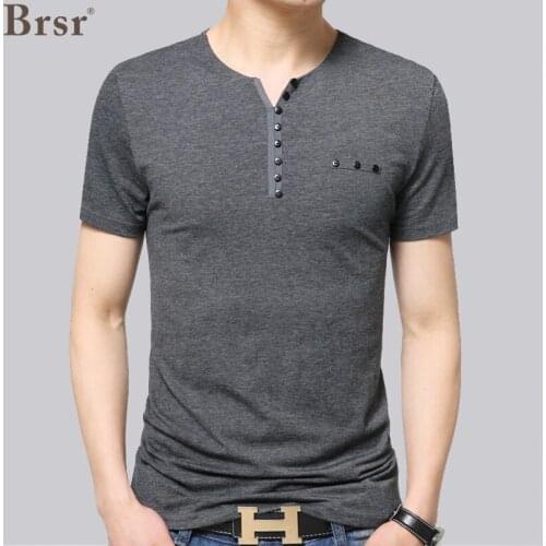 Summer Boyfriend Gift Men Clothing V Neck Button T For Long Sleeve Solid Color Slim Oversized Mens T-shirt Tops Fashion T Shirt