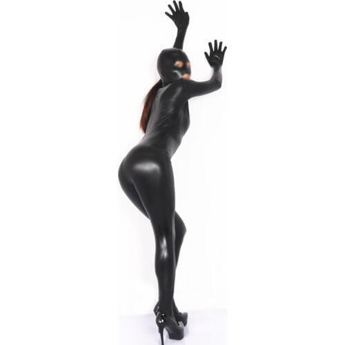 Smooth Surface Coating PU Leather Stage Showing One Piece Dance Performance Cosplay Full Coat Zentai Zipper Open Crotch Catsuit