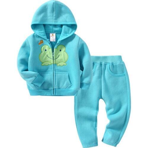 Childrens Set 1-5T Hooded Coat + Pants Ferrule Fleece cartoon embroidered outwear Spring Autumn Winter Boy Girl Sportswear