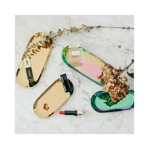 Metal Storage Tray Nordic Style Golden Oval Jewelry Storage Plate Serving Tray Food Tray Stainless Steel Snack Plate