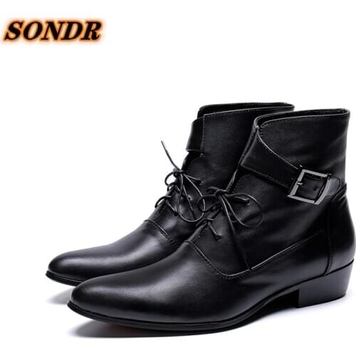 Autumn Winter Mens Chelsea Boots Genuine Leather Casual Male British Style Lace Up Wedding Dress Short Boot Hombres Botas