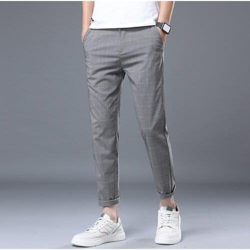 Men Fashions Casual Pants Men Straight Slight Elastic Ankle-Length High Quality Formal Trousers Men