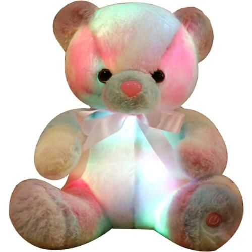 1pc 28cm Lovely Lightning Colorful Teddy Bear pillow Stuffed Animals LED Bear Plush Toy Glowing Teddy Bear Christmas Gifts