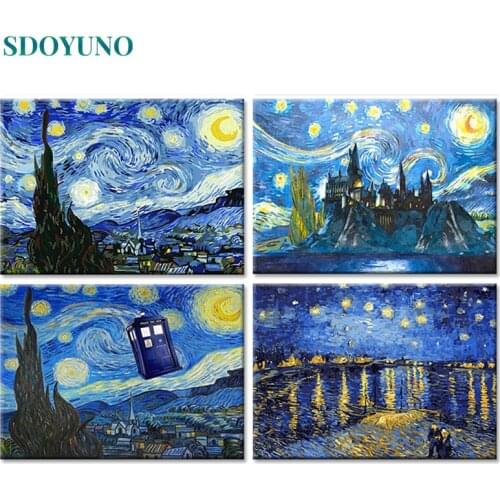 SDOYUNO 60x75cm DIY Oil Painting By Numbers Abtract Starry sky Frameless Paint By Numbers On Canvas Landscape Coloring By Number