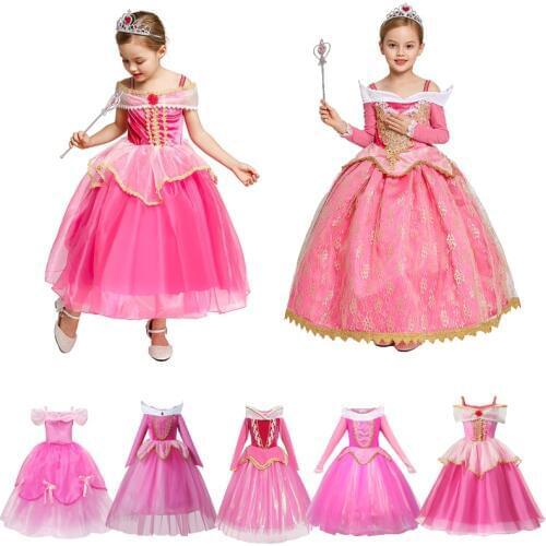 Fancy Sleeping Beauty Aurora Dress up Party Costume Cosplay Long Dress Halloween Birthday Gift