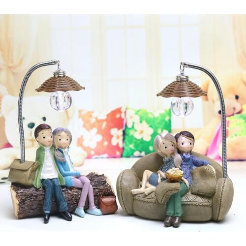 1PCS Lovers Boys And Girls Night Lamp Figurines Miniatures Fairy Garden Gnome Moss Valentines Day Gift Resin Crafts Home Decor