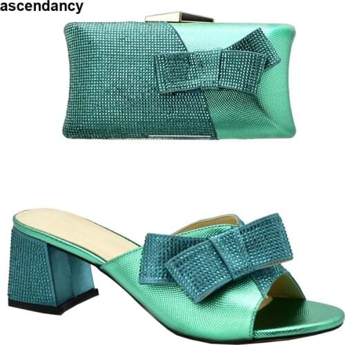 Latest Fashion Italian Shoe and Bag Set for Party In Women Nigerian Women Wedding Shoes and Bag Set Decorated with Rhinestone