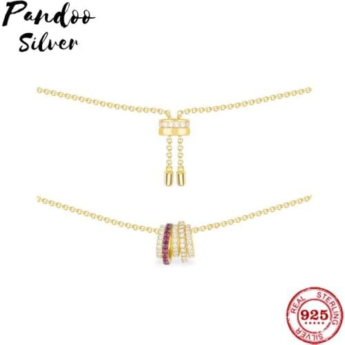 Fashion Charm Sterling Silver Original 1:1 Copy,White & Burgundy Multi-Hoop Adjustable Necklace With Pearls Women Jewelry Gift