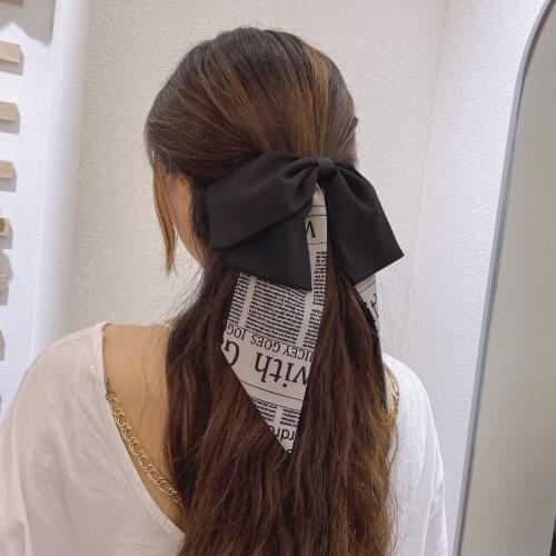 Girl Solid Color Oversized Letter streamer Bow Knot Hairgrips Bohemian Hair Bow Satin Hair Clip Hair Accessories Ponytail Holder
