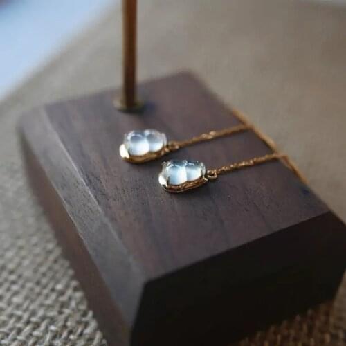 Original design natural ice seed chalcedony gourd long earrings Chinese retro light luxury charm womens brand silver jewelry