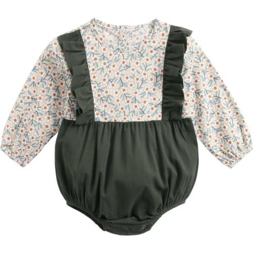 0-3T 2020 NEW Baby spring and autumn long-sleeved cotton new floral baby clothes two pieces of autumn and winter sling romper