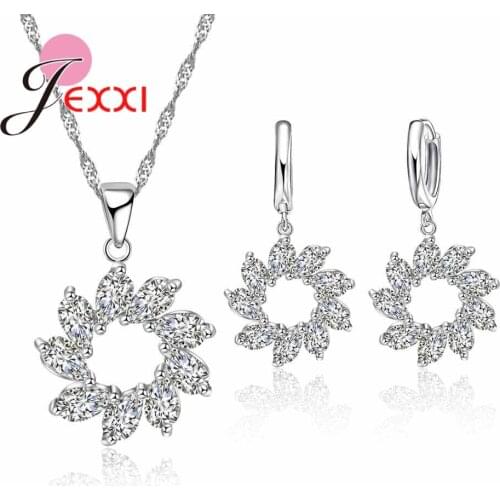 New Noble Fashion Cubic Zirconia Jewelry Set Hot Sale 925 Sterling Silver Necklace&Earrings Engagement Sets