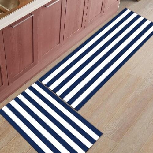 Blue And White Stripes Simple Kitchen Mat Modern Bathroom Anti-slip Area Rugs Living Room Hallway Carpet Doormat