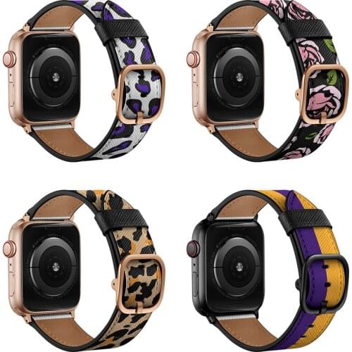 Leather Band for Apple Watch Series 6 5 4 3 2 1 SE Leopard Grain Buckle Watch Band for IWatch 38 40 42 44MM Strap Accessories
