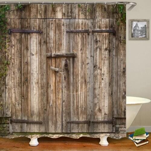 Retro Shower Curtains 3D Shabby Wooden Door Pattern Washable Bathroom Decoration With Hook Bath Accessories Bathtub Curtain Set