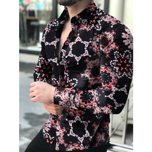 Camisas florales de manga larga de Otoño de 2021 para hombres camisas estampadas con flores de corte delgado para hombres cami