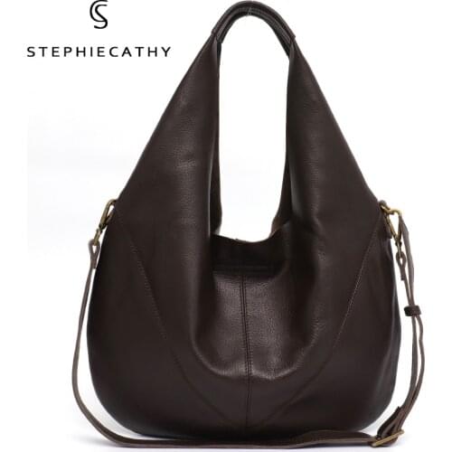 SC Women Luxury Genuine Leather Shoulder Bag 2020 Ladies Real Leather Casual Bucket Large Handbags Vintage Hobo Female Crossbody