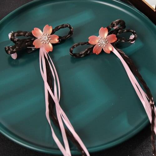 2pcs Butterfly Flower Hairpin with Long Tassel and Wig Chinese Style Cute Vintage Headdress Hanfu Clothing Accessories LXH