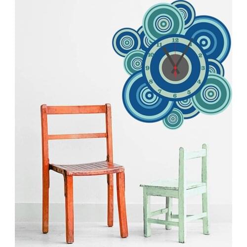Blue Concentric Circle Wall Clock Stickers Creative Needle Watch For Bedroom Livingroom Floral Shape DIY Home Decor Decal Murals