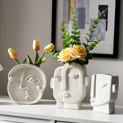 Nordic Decor Creative Art Face Shape Porcelain Flower Vase Home Decor Living Room Decoration Dining Table Home Ceramic Ornament