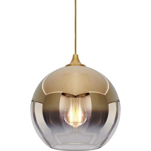 Nordic Gold Glass Pendant Light Champagne/Silver Glass Ball Pendant Lamp Light Fixture Living Room Bedside Led Hanging Lamp