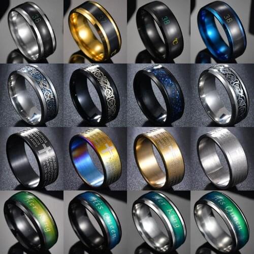 Constellation titanium stainless steel simple ring wedding ring 8mm color rainbow couple dragon pattern Scripture mood ring colo