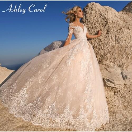 Ashley Carol Long Sleeve Lace Wedding Dress 2021 Romantic Beading Appliques Sweetheart A-Line Bride Dresses Vestido De Novia