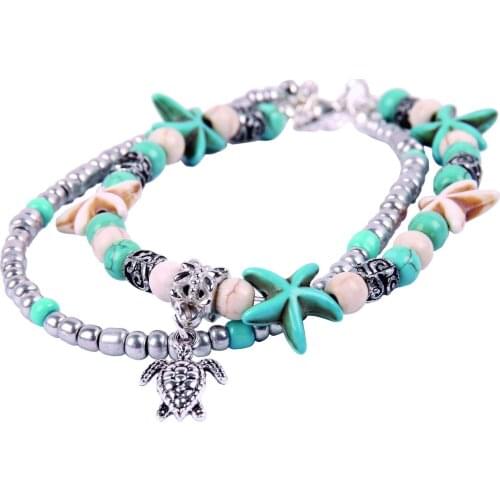 Vintage Starfish Beads Stone Anklets for Women BOHO Chain Bracelet Leg Beach Ankle Jewelry Women Gifts