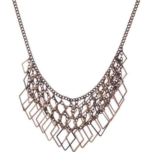 Vintage Alloy Multi-layer Rhombus Necklace Hand Made Pendant Maxi Collar Statement Mujer bijoux famale Bohemian collier Jewelry