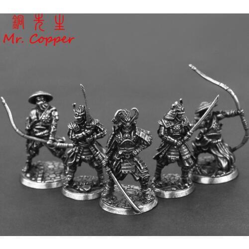White Copper Japanese Shogunate Samurai Figurines Miniatures Vintage Metal Soldiers Model Statue Desktop Toy Ornament Decoration