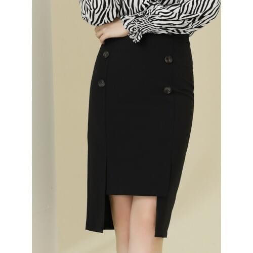 2021 Spring New Korean Womens Solid Color High Waist Double Breasted Straight Skirt All-match Female Bag Hip Skirt High Quality