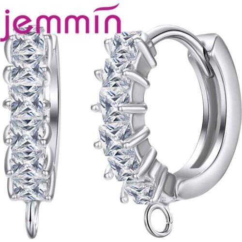 Prevailing 925 Sterling Silver Rectangle Design Cubic Zirconia Hoop Earrings For Women Ladies Crystal Jewelry Accessories
