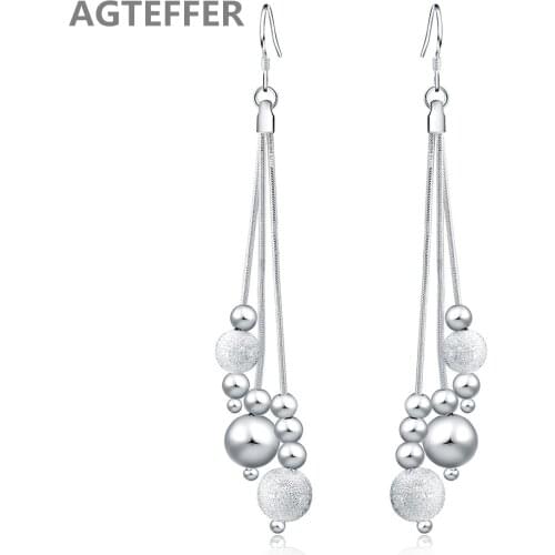 AGTEFFER 925 Sterling Silver Three-Line Multi-Bead Earrings Woman Fashion Matte Beads Earrings Jewelry