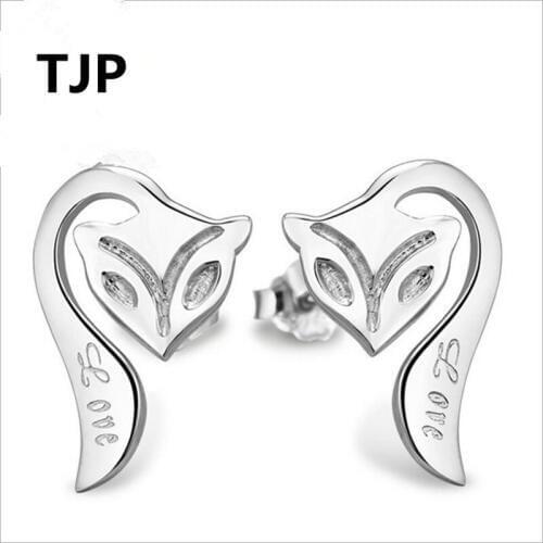 TJP Wholesale 925 Silver Earrings For Women Party Cute Fox Shaped Girl Silver Stud Earrings Trendy Female Lady Party Accessories