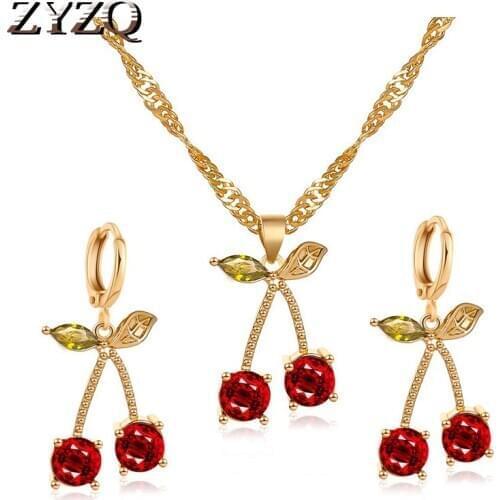 ZYZQ Fashion Wedding Dinner Jewelry Set Temperament Pomegranate Red Cherry Necklace Earrings For Women