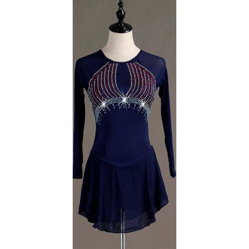 New Modern Ice Skating Dance Elegant Long Sleeve Shiny Crystal Dresses For Women Ballroom Dance Competition Costumes DQL3269
