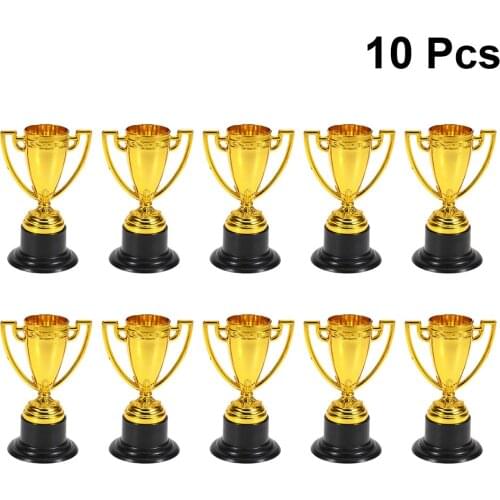 10pcs Golden Mini Award Trophy Reward Prizes Decor Kindergarten Kids Gift Awards Trophy with Black Base for Competition