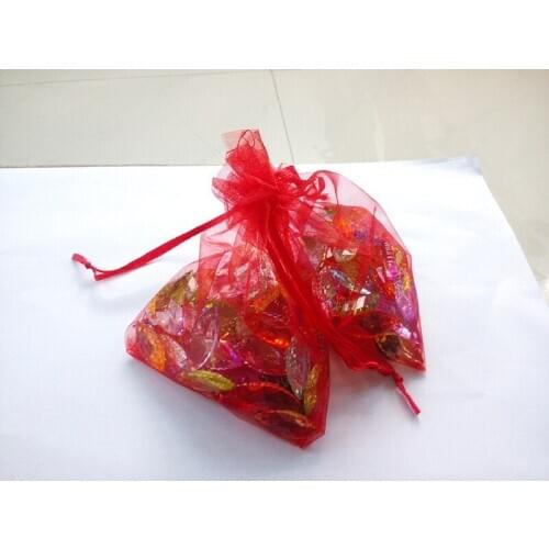 100pcs 9*12 Red small gift bags for jewelry/wedding/christmas/birthday Organza Bags with handles Packaging Yarn bag