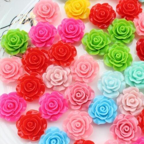 200pcs Flower Cabochons 21mm Rose Mixed Colors, Flatback Cabochon Embellishment, Resin Deco Cabochon, Flatback Flower