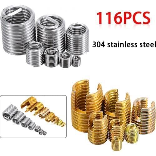 16pcs/set Self Tapping Thread Slotted Inserts and Steel Wire Thread Inserts Combination Set Thread Hardware Repair Tools