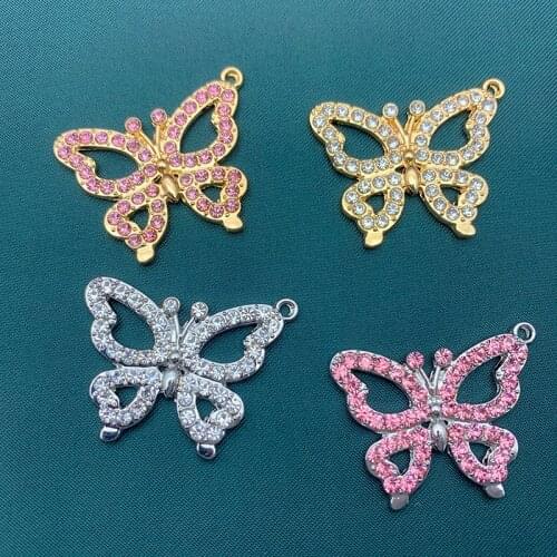 2Pcs Gold Silver Color Alloy Fly Butterfly Rhinestone Charms Handmade Metal Insect Charm For Jewelry Making Necklace Accessories