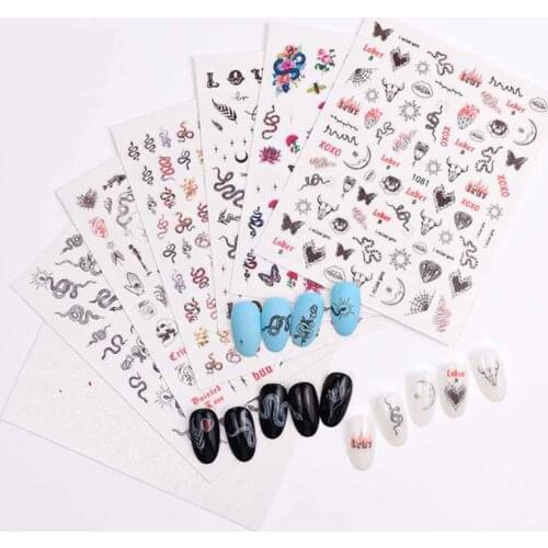 3D snake sticker for nail art accessories moon star spider flowers self adhesive slider nail decal YJ043