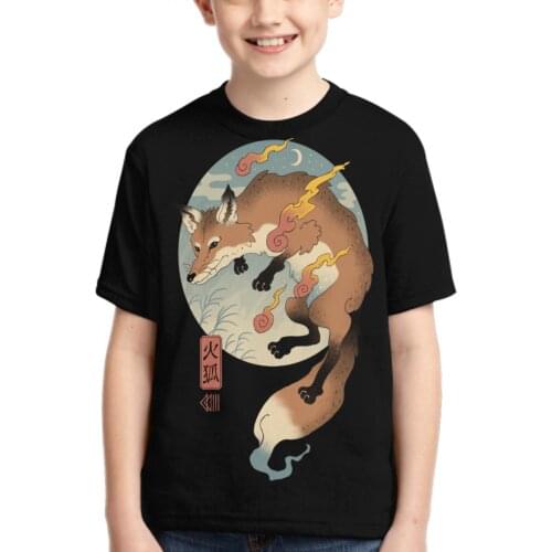 Printer fox white t shirt cute boys/girls white t shirt fox japanese mask female/male t shirt