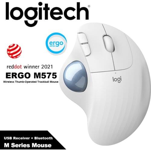 Logitech ERGO M575 Wireless Thumb-Operated Trackball Bluetooth Mouse with ERGO Setup Onboarding Unifying USB Receiver Mouse