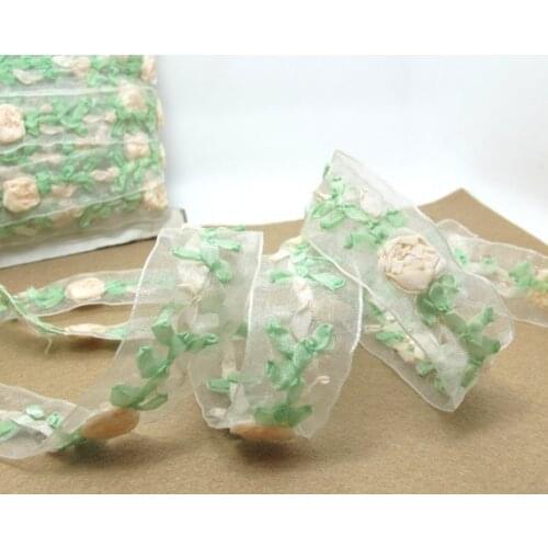1 Inch Embroidered Floral Chiffon Organza Ribbon Trim|Hand Woven Floral Pattern|Unique|Special|Colorful|Craft Supplies DIY