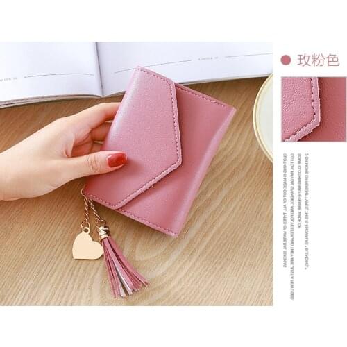 Ladies PU Wallet Pure Color Coin Purse Business Card Case Credit Card Holder Fashion Student Tassel Pendant Female Short Wallet