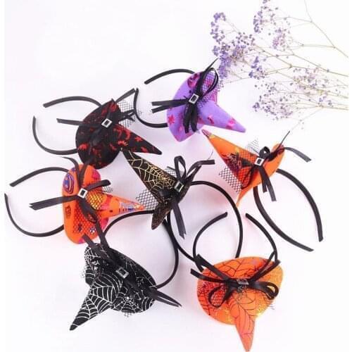 Halloween Witch Pointed Hat Headband Decoration Ghost Festival Dance Show Bow Lace Witch Pointed Hat Styles Hairpin or Headband